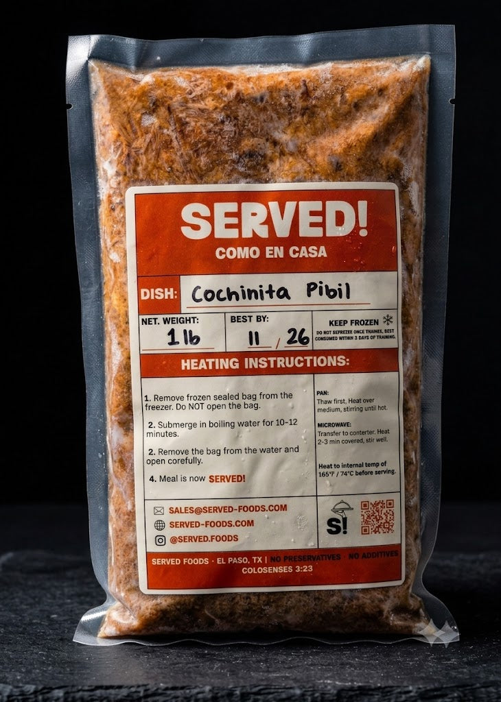 Cochinita Pibil — 1 lb (2–3 servings)
Includes pickled red onions